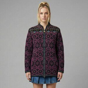 Wool-Cotton Icelandic Design Zip Cardigan Fully Lined Double Zipper
